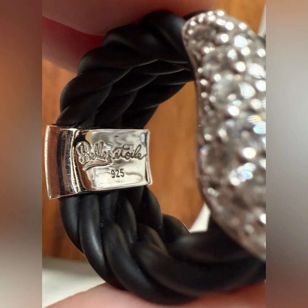 Designer Belle Etoile Sterling Silver 925 Lasso Wide Rubber Buckle Ring sz 7